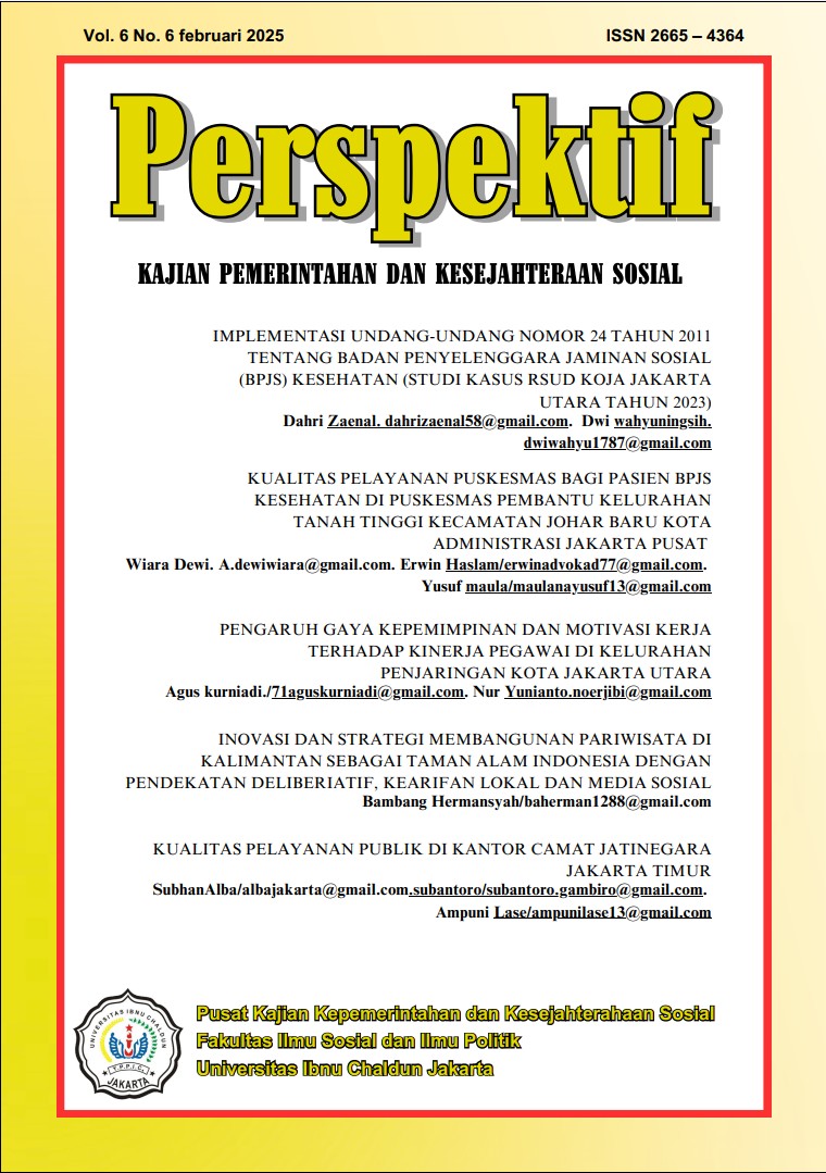 					View Vol. 6 No. 6 (2025):  Perspektif : Kajian Kepemerintahan & Kesejahteraan Sosial
				