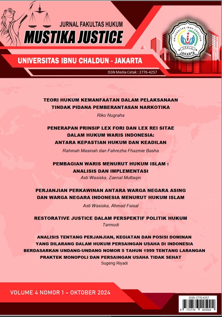 					View Vol. 4 No. 1 (2024): Mustika Justice: Jurnal Ilmu Hukum
				