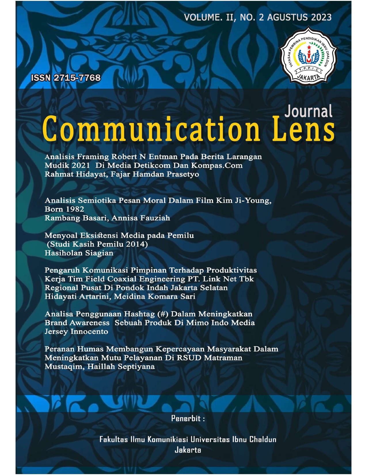 					View Vol. 2 No. 2 (2023): Journal Communication Lens
				